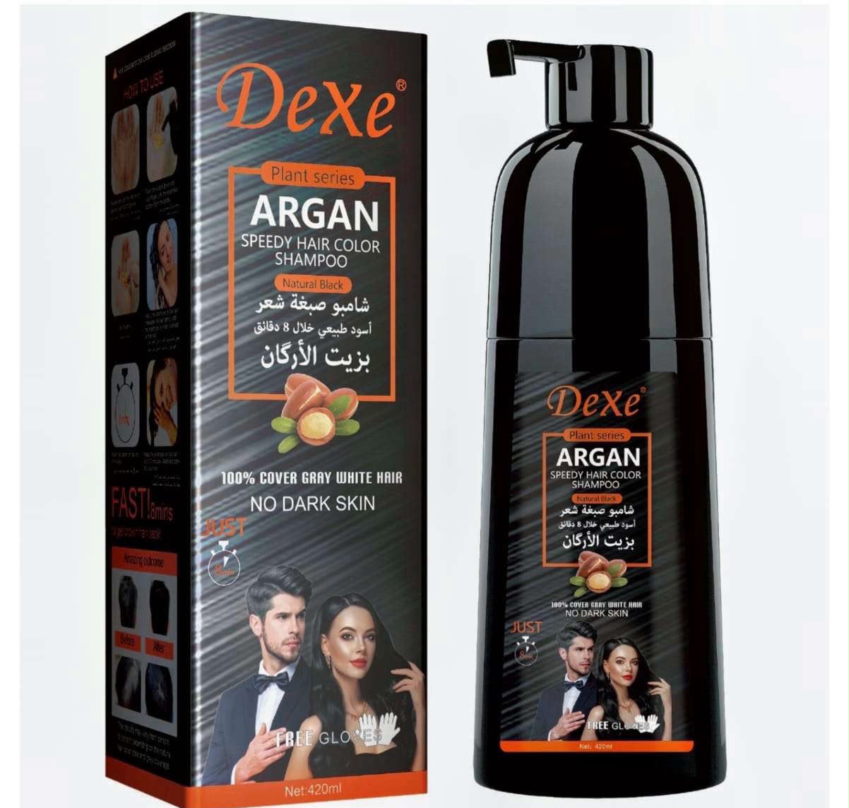 SHAMPOO DAXE Tinte negro 3 en 1 – Lava, Tiñe y Cubre Canas al Instante