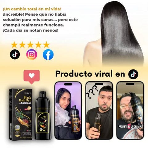 Black Hair Dye Shampoo 3 en 1 Negro