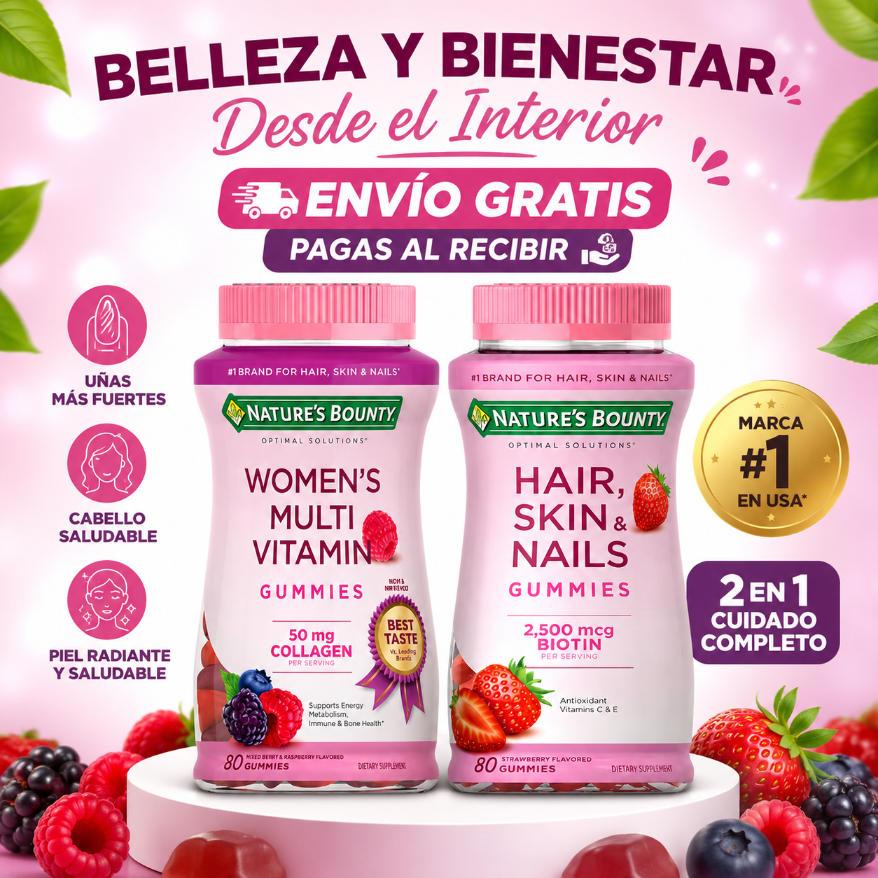 GOMITAS MULTIVITAMINICAS + PELO, PIEL Y UÑAS BIOTIN 2,500MCG 2x1