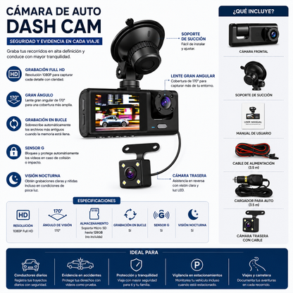 CÁMARA PARA CARRO DASH CAM FULL HD 1080P