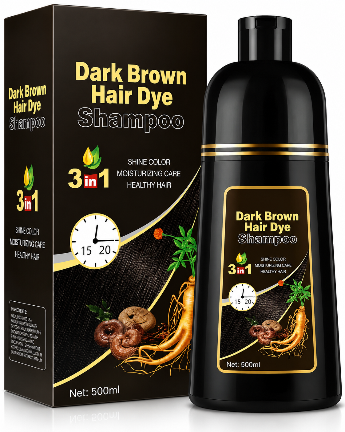 Dark Brown Hair Dye Shampoo 3 en 1 Marron
