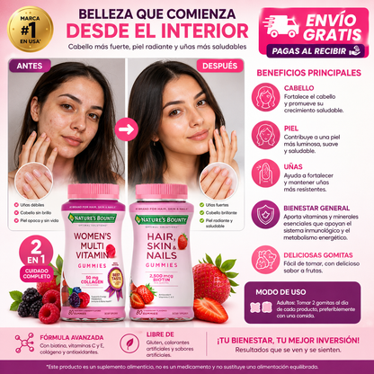 GOMITAS MULTIVITAMINICAS + PELO, PIEL Y UÑAS BIOTIN 2,500MCG 2x1